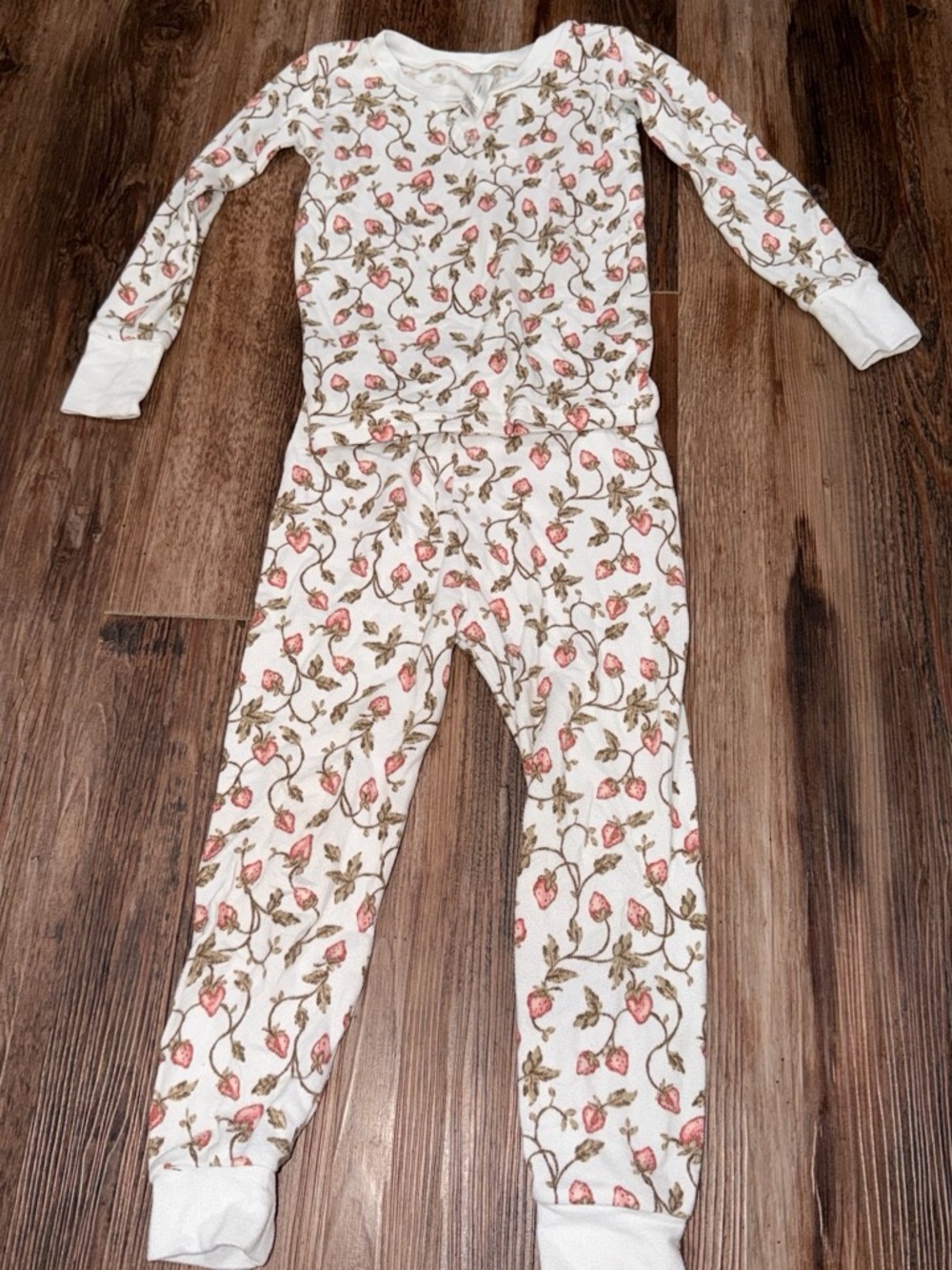 Kids Floral One-Piece Pajama - White with Pink Rose Print